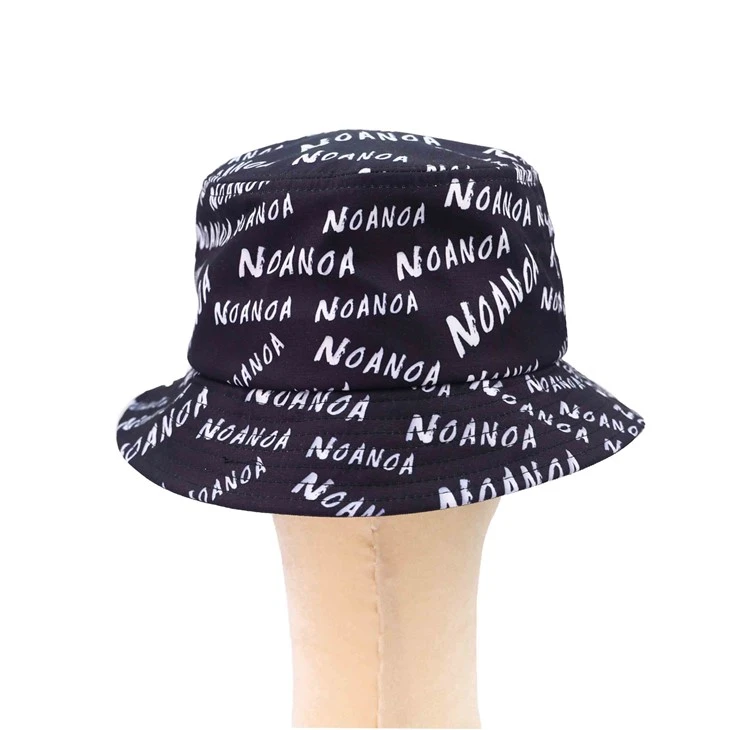 High-end Black Branded Printed Bucket Hat